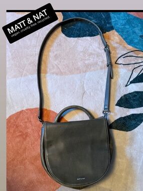 Matt & Nat Dark Olive Crescent Satchel with Top Handle